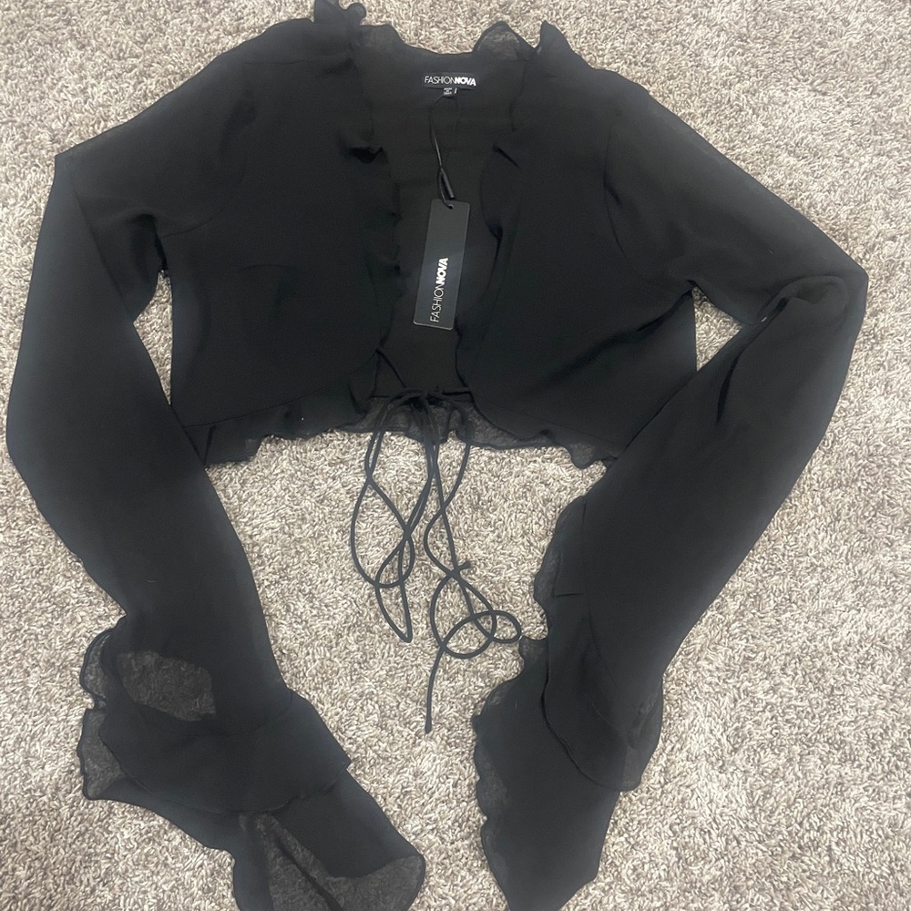 Fashion Nova Elegant Black Ruffle Blouse